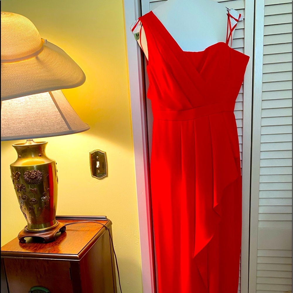 Beautiful tomato red one shoulder BCBG dress